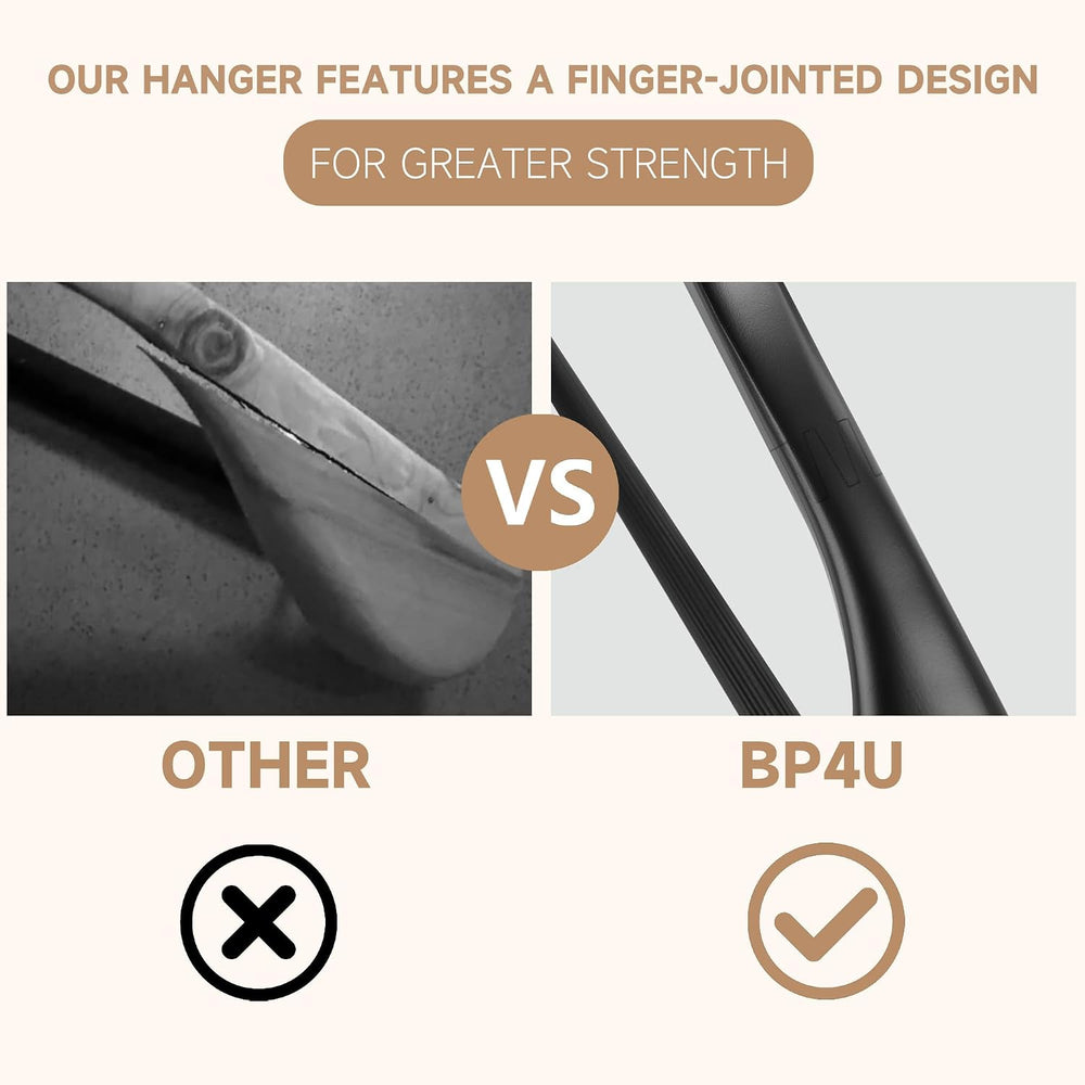 Wooden Suit Hangers with Non Slip Pants Bar, Black, 12-Pack, 17.5"