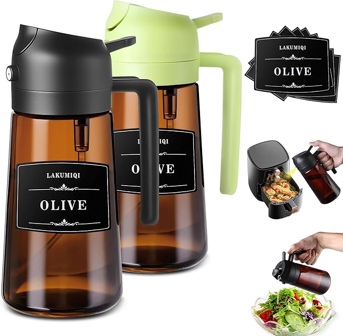 2-in-1 Glass Oil Dispenser & Sprayer - 16oz/470ml Leakproof Bottle by LAKUMIQI