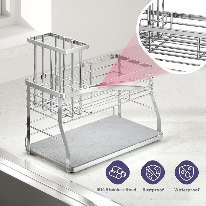SWTYMIKI Kitchen Sink Caddy Organizer, 2 Tier Sponge Holder - Image 6