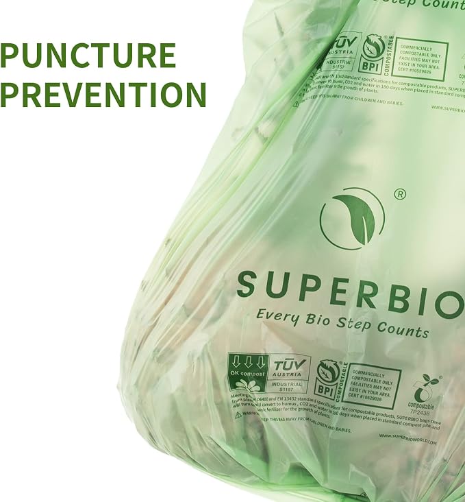 SUPERBIO 3 Gallon Compostable Food Waste Bags, Food Scrap Bags - Image 4