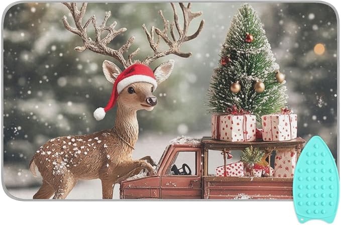 Christmas Tree Elk Truck Ironing Mat by Tatenale