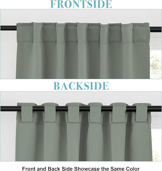 RYB HOME Sage Green Curtains for Bedroom, Vertical Privacy UV Protection Shades - Image 2