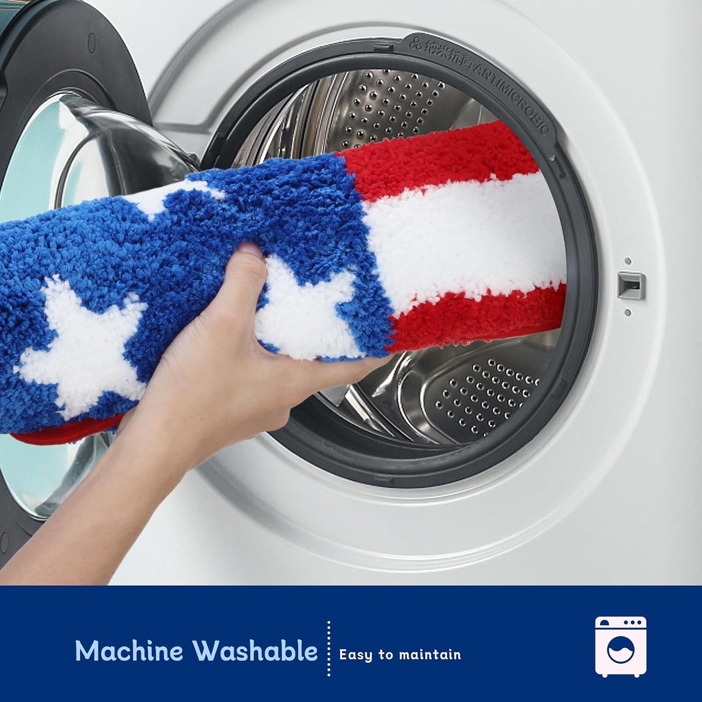 Moutina American Flag Patriotic Bathroom Rugs 17x29 Inch, Soft and Absorbent Tufted 4th of July Rug Non Slip Washable, Memorial Day Bathroom Decor Bath Mat Holiday Decorations