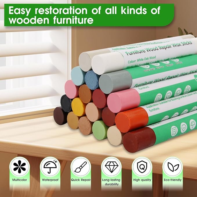 Furniture Markers Touch Up, 20 Colors Wood Filler Sticks, Wood Wax Crayons - Image 4