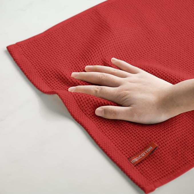 Artoid Mode 100% Cotton Dark Red Waffle Weave Kitchen Dish Cloths, 13x28 Inch - Image 6