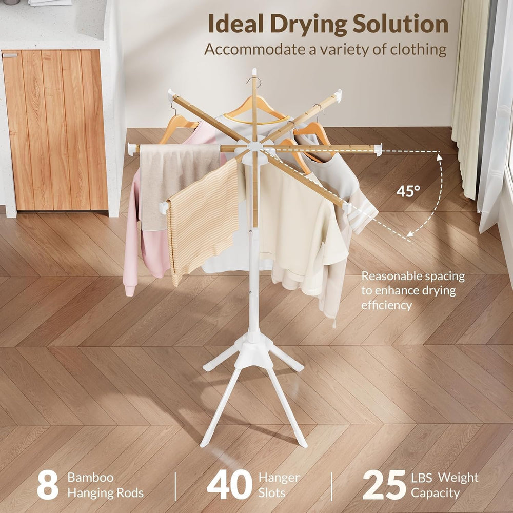 Wood Clothes Drying Rack, Foldable Collapsible Laundry Rack with 8 Adjustable...