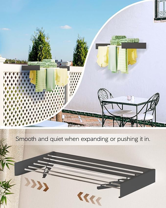 Wall Mounted Clothes Drying Rack 40", Foldable Wall Mount Laundry Rack Folding - Image 5