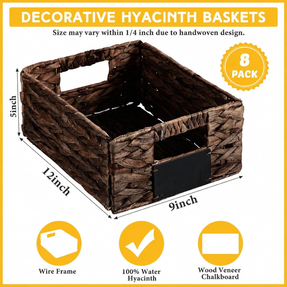 Nitial Wicker Storage Baskets Set of 8, 12 x 9 x 5 Inch, Dark Brown