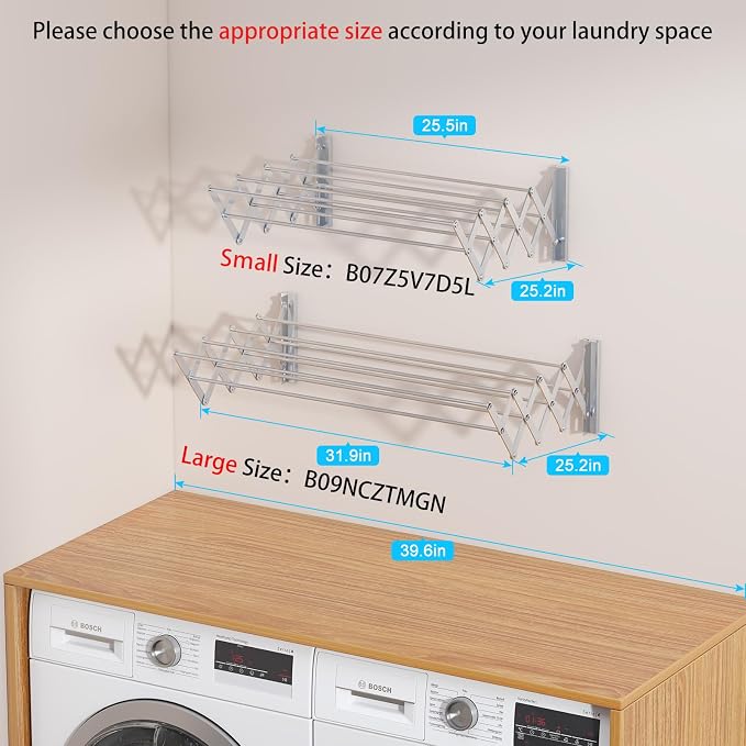 X-cosrack Wall Mounted Clothes Drying Rack, 31.9" Wide Large Rustproof - Image 2