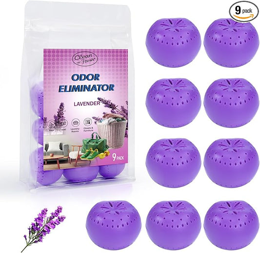 9 Pack Baking Soda Deodorizers, Lavender Scent Shoe Deodorizer Balls, Air by Clean-n-Fresh