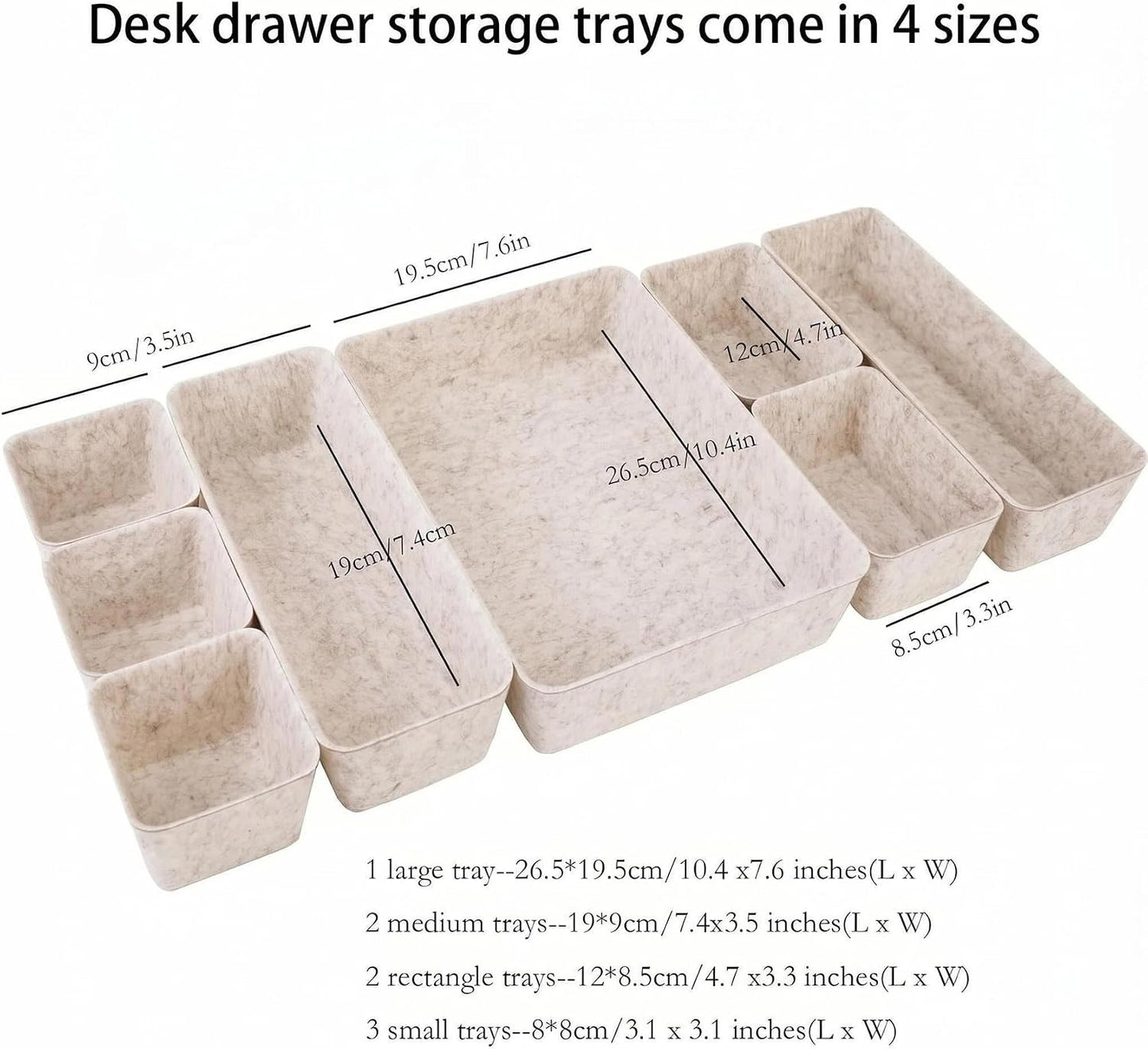 Desk Drawer Organizer Bins, 8pcs Felt Shallow Bathroom Storage Trays, Office Accessories & Workspace Organizers Jewelry & Makeup Boxes Containers(Beige)