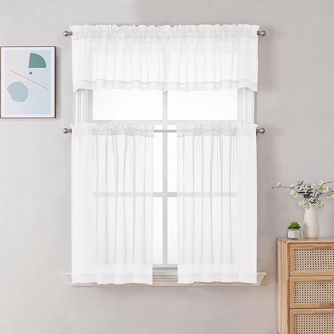 Chyhomenyc White Sheer Curtains 36 inch Length 2 Panels Set, Light Filtering - Image 2