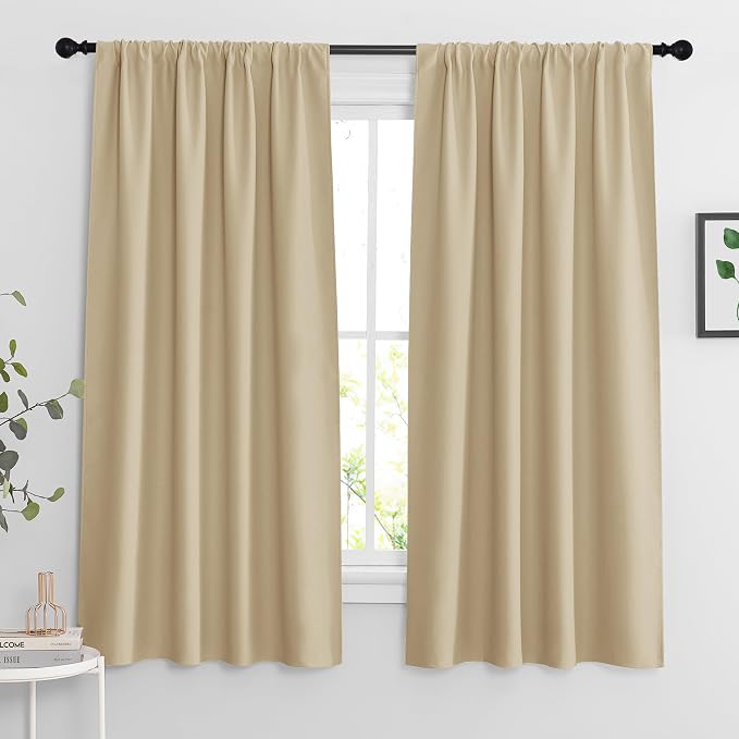 RYB HOME Curtains for Bedroom 63 inches Long, W 34 x L 63, Biscotti Beige by RYBHOME