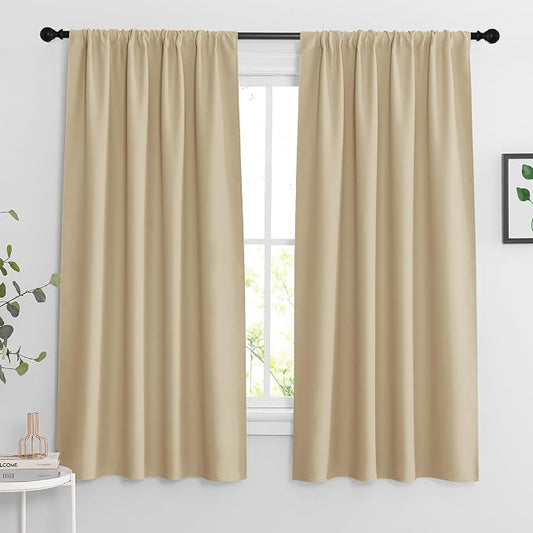 RYB HOME Curtains for Bedroom 63 inches Long, W 34 x L 63, Biscotti Beige by RYBHOME