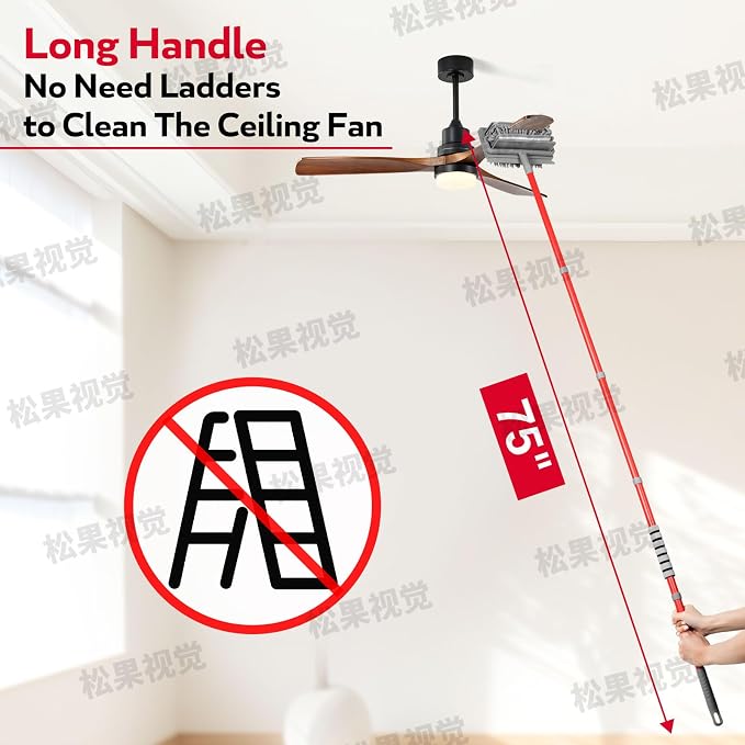 Ceiling Fan Cleaner Duster, 75‘’ Extendable Long Handle Ceiling Fan Blade - Image 7