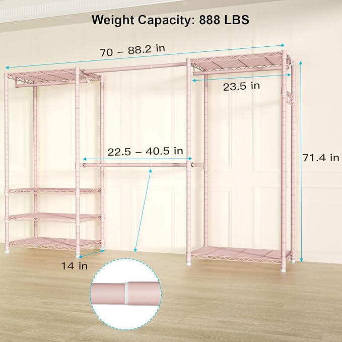 Ulif E1 Heavy Duty Closet Garment Rack, 6 Tiers Adjustable Metal Freestanding - Image 6