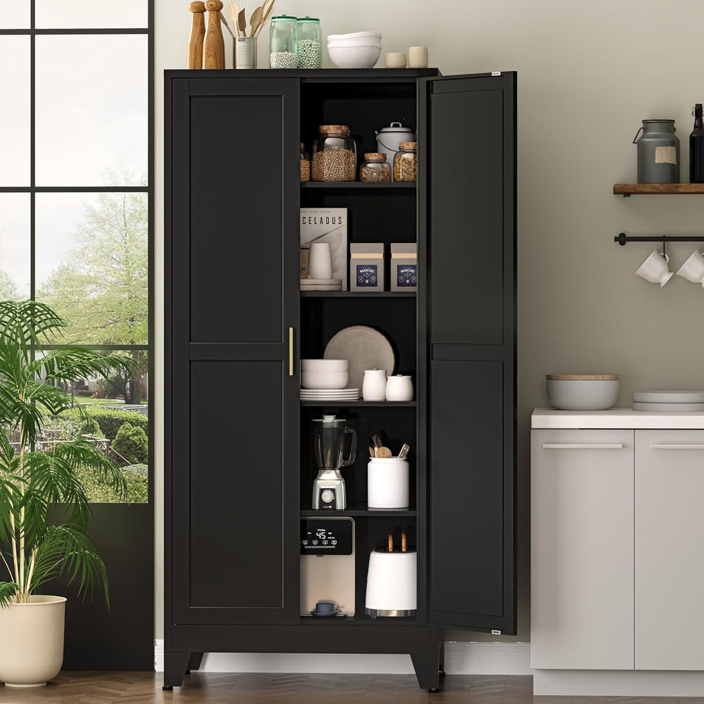 Bevivog Metal Kitchen Pantry Cupboard Cabinet, 71" Black Utility Storage...