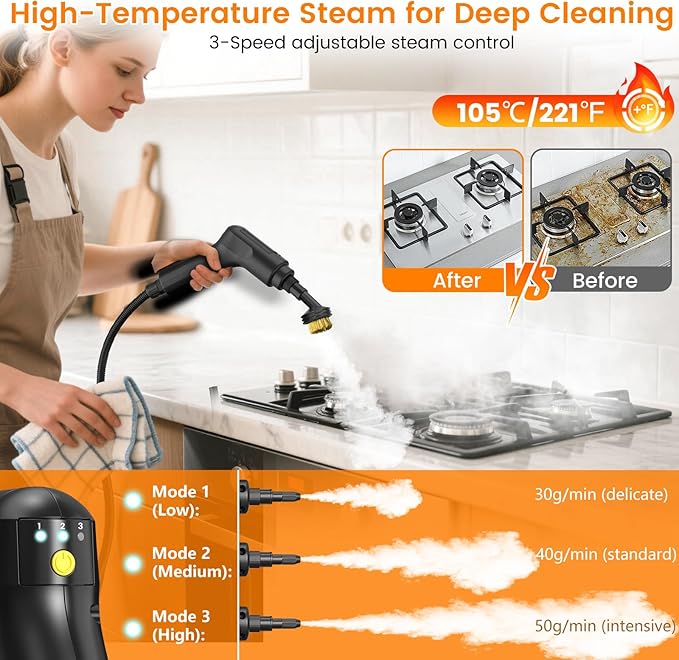 Pressurized Steam Cleaner, 3-Level Adjustable Handheld Steamer Cleaning - Image 4