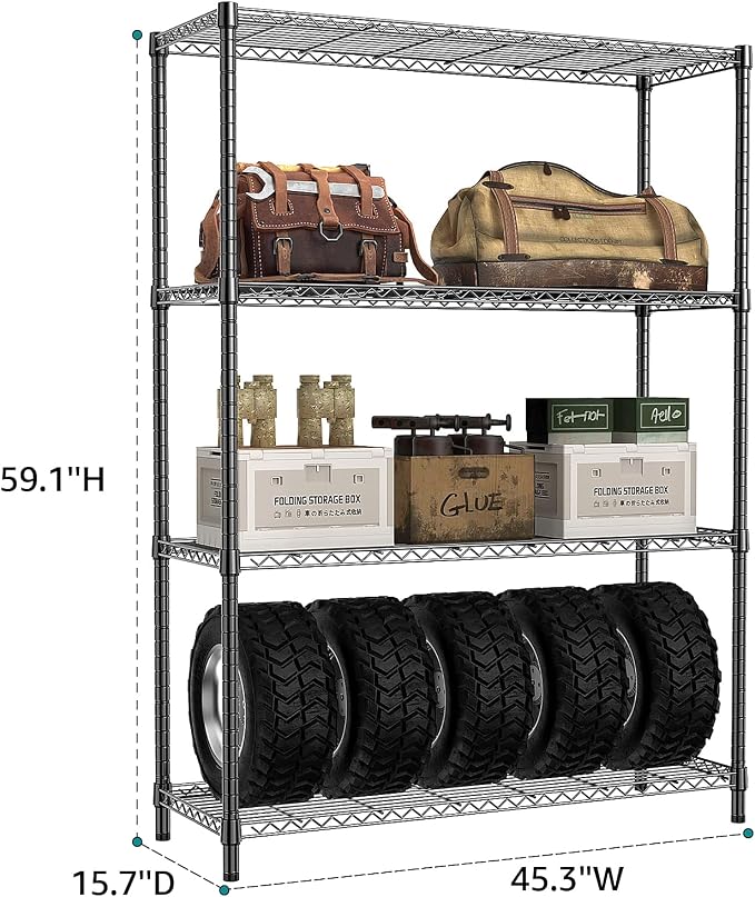 IZEUK 1400 LBS Garage Black Shelving Wide Storage Shelves 4 Tier Adjustable