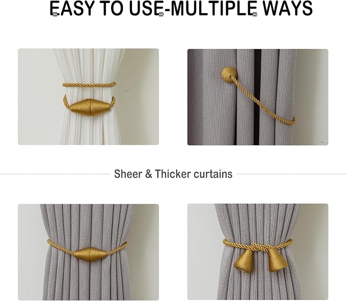 Magnetic Curtain Tiebacks 2 Pack Outdoor Rope Curtain Tie Backs Decorative - Image 5