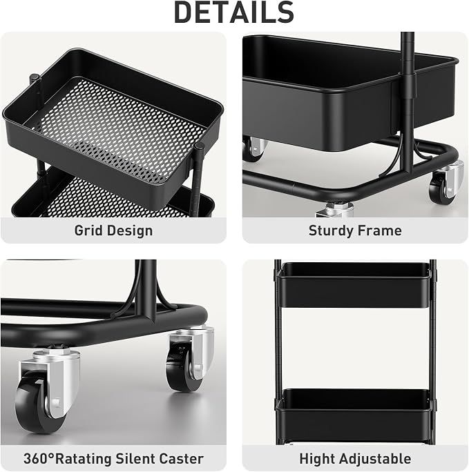 3 Tier Modern Metal Rolling Tool Cart - Image 6