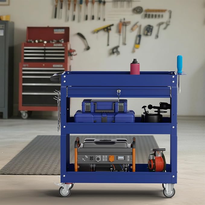 3 Tier Rolling Tool Cart with Drawers, 450 LBS Capacity Tool Cart on Wheels - Image 8