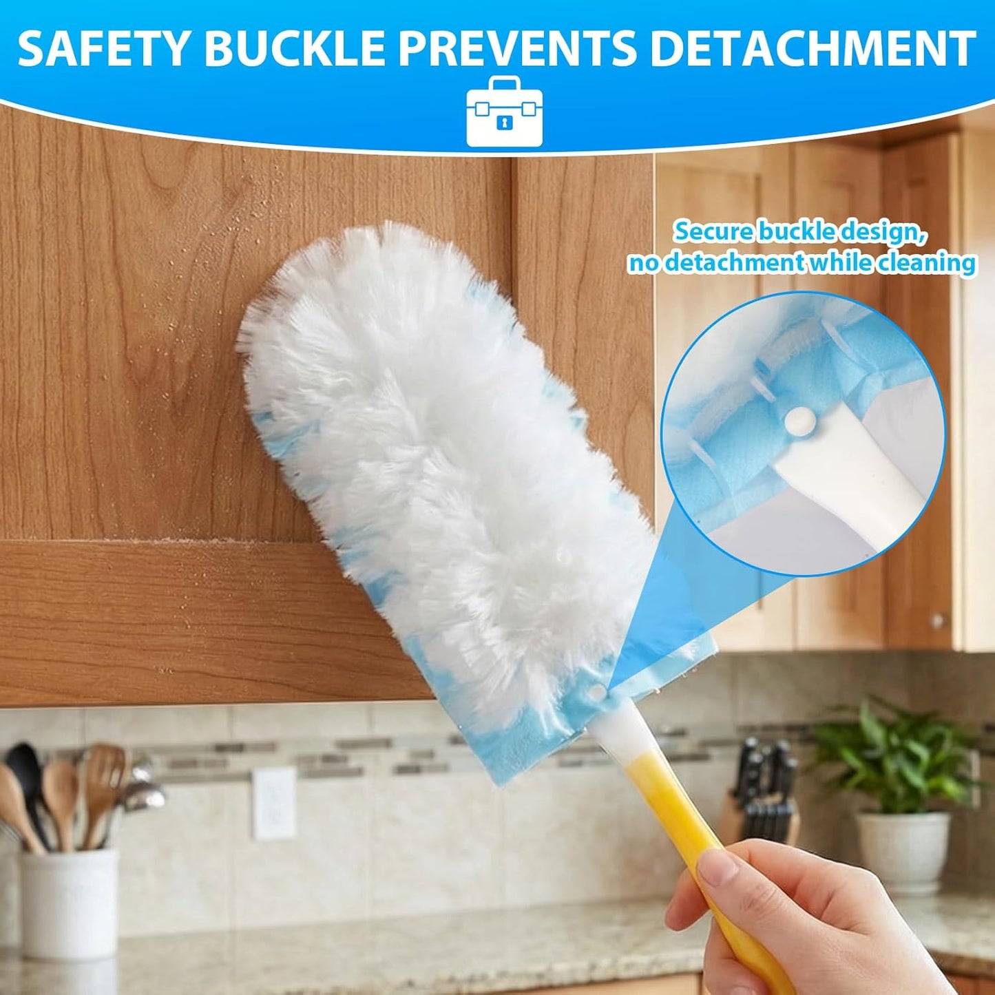 60 Count Duster Refill for Swiffer Duster with 1 Handle - 360° Multi-Surface Larger Size Feather Dusters, Disposable Duster Kit for Cleaning Home, Furniture, Blinds and Ceiling Fans