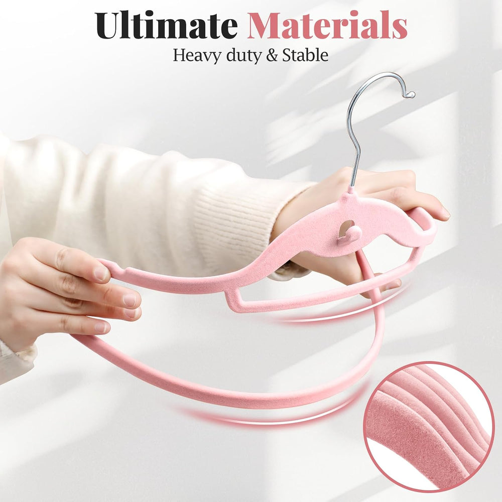 Velvet Felt Stackable Hangers 50 Pack, Thin & Space Saving, Pink