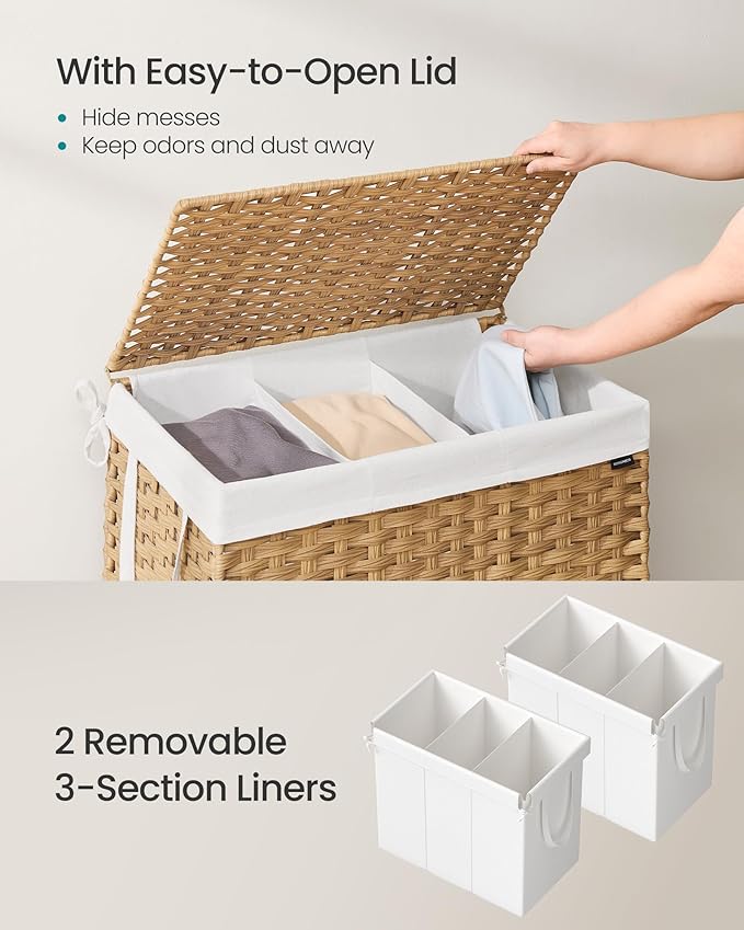 SONGMICS Laundry Hamper with Lid, 160 L Clothes Hamper with 2 Removable Liner - Image 3