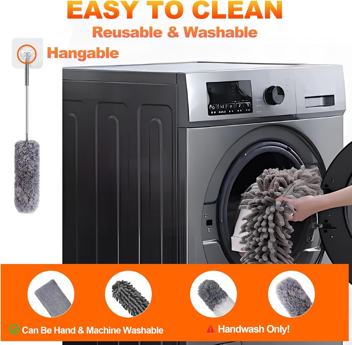 Duster with Extension Pole, Washable Cleaning Duster Kit with DusterHeads, Cobweb Duster, Corner Brush, Telescoping Pole for Ceiling Fan (9)