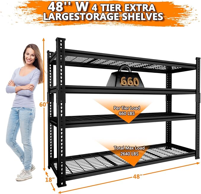 Storage Shelves Heavy Duty, 4-tier Adjustable Metal Industrial Utility Shelf - Image 3