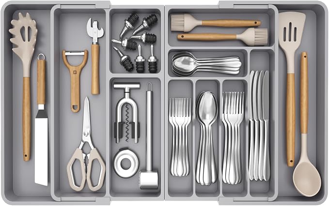 Lifewit Large Silverware Drawer Organizer, Plastic Cooking Utensil Tray by Lifewit