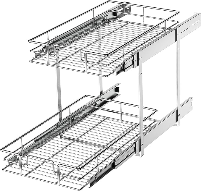 LOVMOR 2 Tier Individual Pull Out Cabinet Organizer 10½" W x 21½" D, Slide Out by LOVMOR