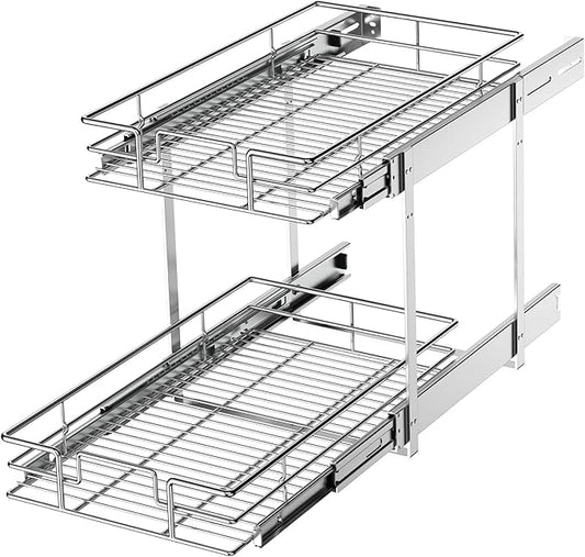 LOVMOR 2 Tier Individual Pull Out Cabinet Organizer 10½" W x 21½" D, Slide Out by LOVMOR