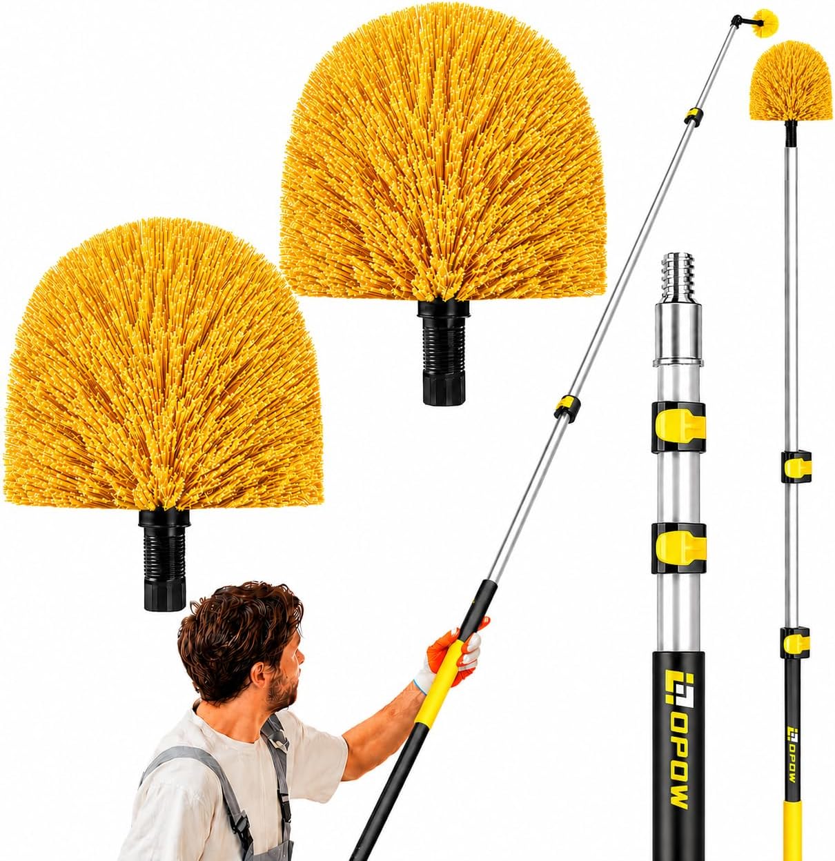 20ft High Reach Cobweb Duster with 5-12ft Extension Pole and 2 Brush Heads | Spider Web Brush with Aluminum Telescopic Pole,Webster Cobweb Duster with Universal Joint,Web Remove Tool for Indoor &Outdoor