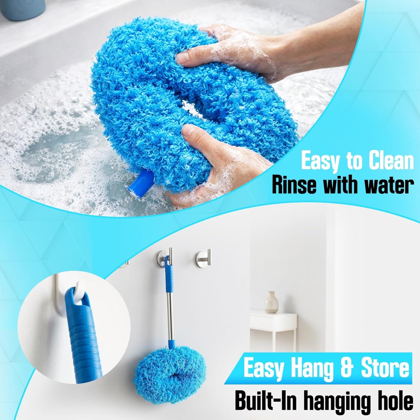 Ceiling Fan Cleaner Duster with Extension Pol, 12 to 51 Inch Duster Length, Reusable Microfiber Dusters for Cleaning Fan Blades, Cobwebs, Walls, Windows & High Ceilings, Removable, Blue