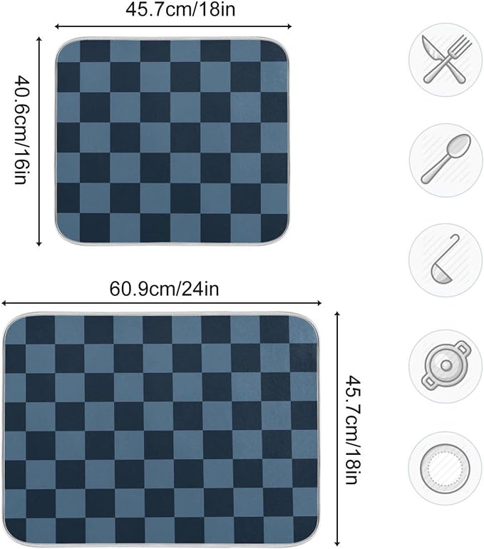 Buffalo Plaid Navy Blue Dish Drying Mat - Image 3
