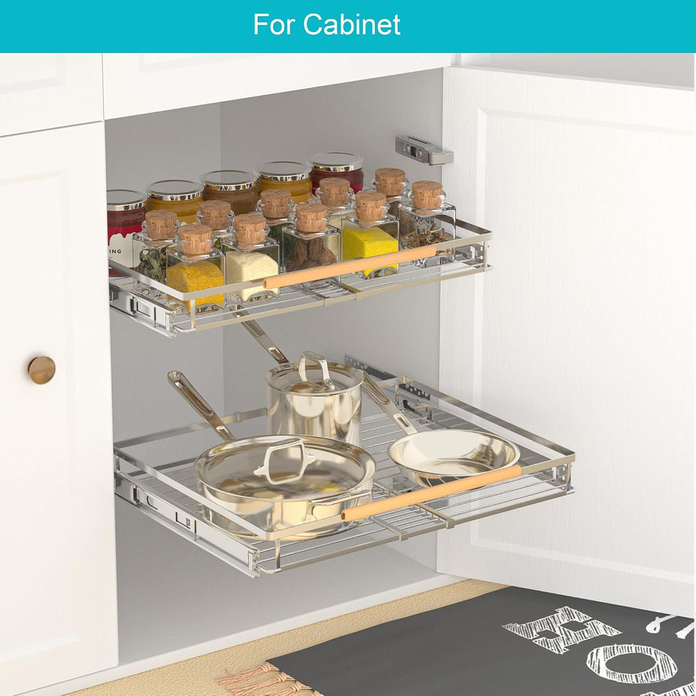 iPEGTOP 3 Pack Pull Out Cabinet Drawer Shelf Organizer, Extendable Sliding Sl...