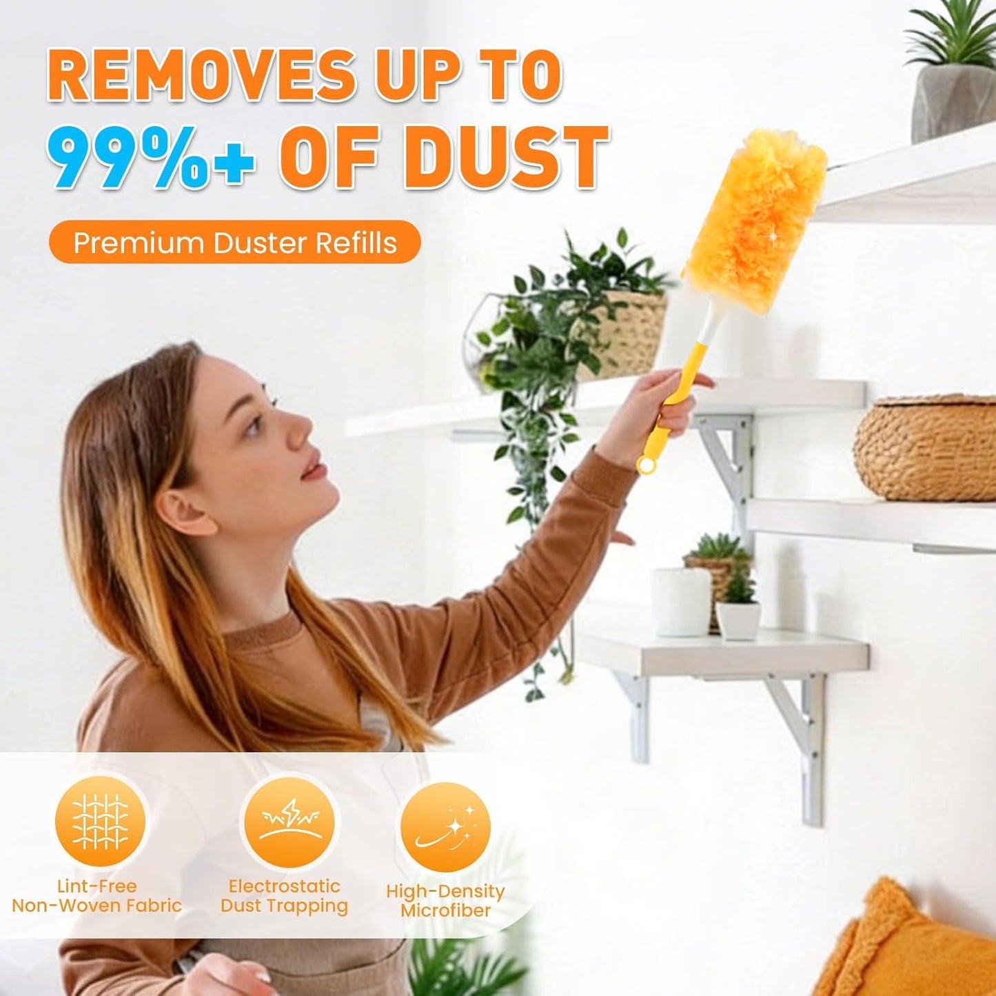 Alotiki Heavy Duty Duster Refills, 80 Count 360° Double-Sided Duster Refill and 2 Yellow Handle, Disposable Dusters Refill for Daily Dust Cleaning, Electronics, Furniture, Blinds, Ceiling Fans