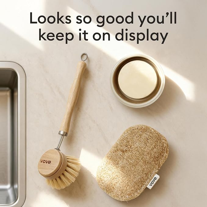 Vove Cleaning Duo, Bamboo Dish Brush Set and Natural Dish Sponges, - Image 4