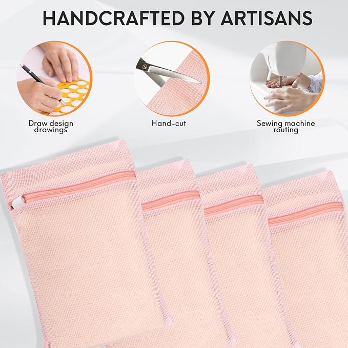 4 Piece Pink Small, Durable Organic Cotton Mesh Laundry Bag - Image 3