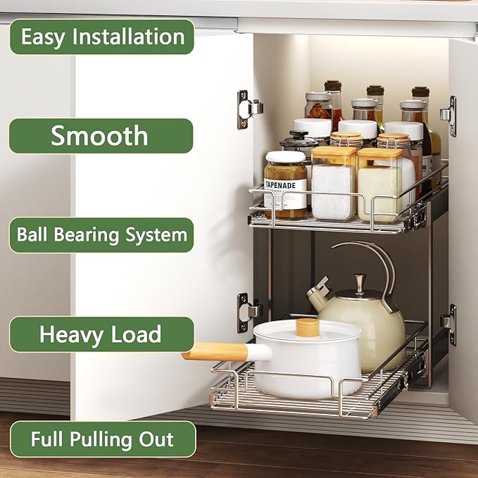 2 Tier Individual Pull Out Cabinet Organizer 10½" W x 21½" D, Heavy Duty - Image 2