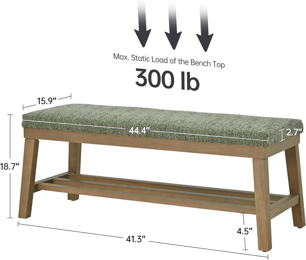 VKNOW Entryway Bench, Storage Shoe Bench with Rubberwood Legs, Green
