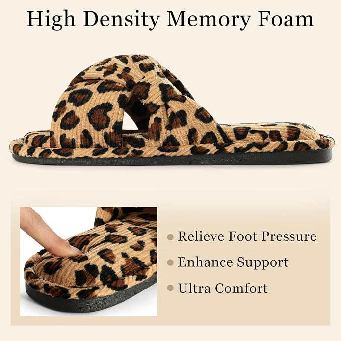 Evshine Summer House Slippers for Women Corduroy Cross Bow Indoor Slippers Open - Image 4