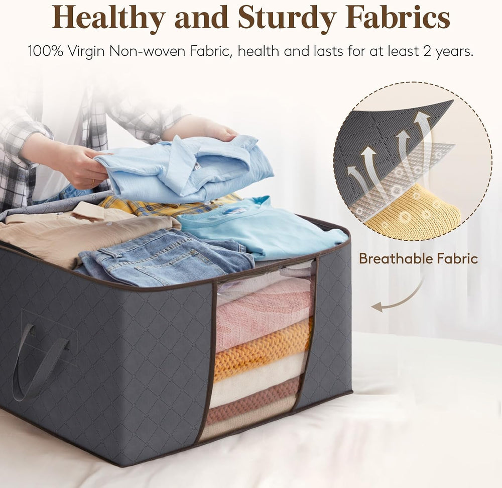 Lifewit 10 Pack 90L Clothes Storage Bins with Lids, Foldable Blanket Storage ...