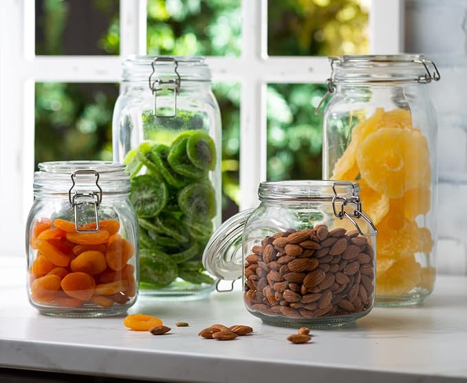 4 Glass Food Storage Jars with Airtight Lids + Chalkboard & Marker, Kitchen - Image 6