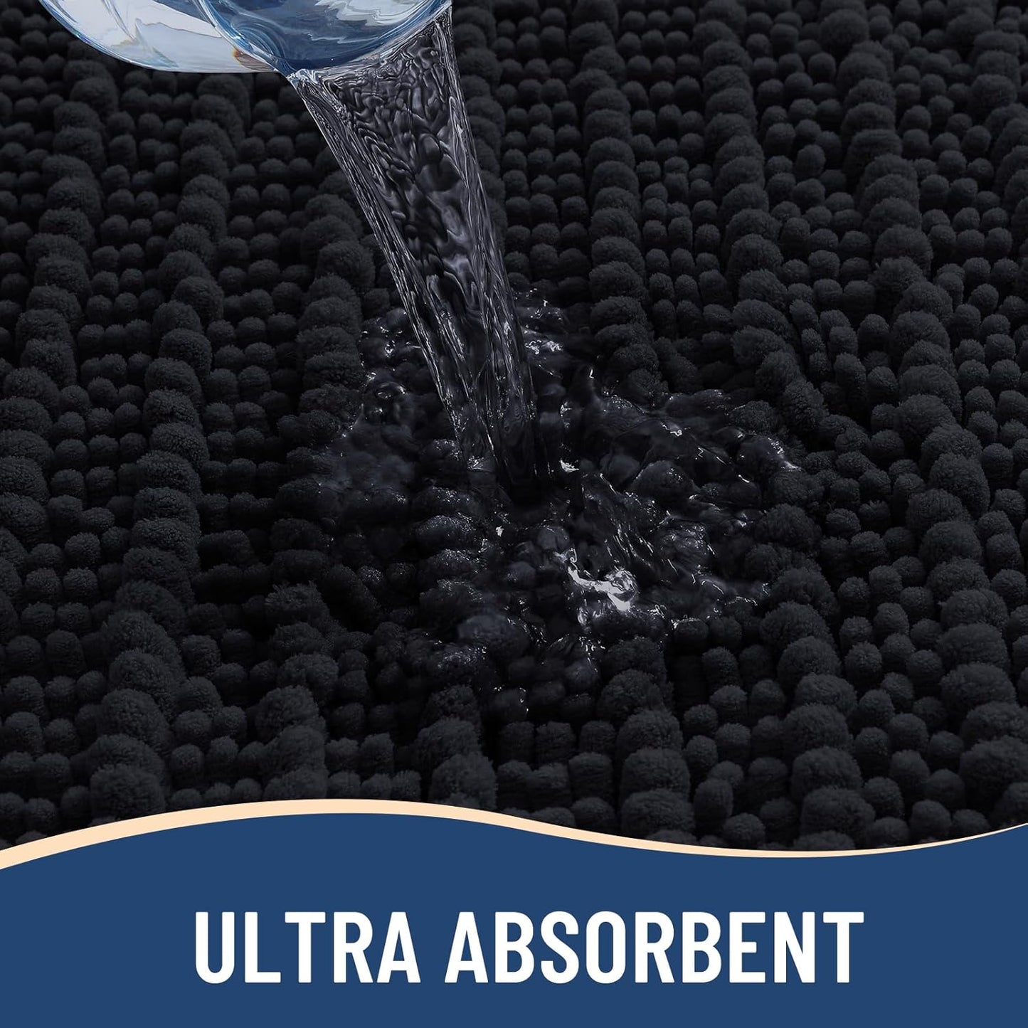 Arotive Luxury Bathroom Rugs 24x16, Extra Soft Thick Absorbent Shaggy Chenille Bath Rugs, Non-Slip Machine Wash Dry, Bath Mats for Bathroom Floor, Tub and Shower, Home Decor Accessories, Black