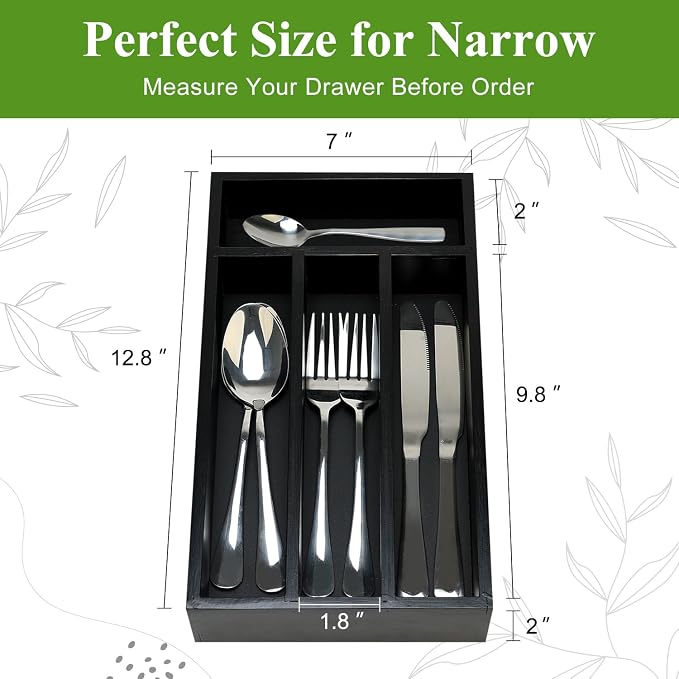 Small Wooden Silverware Organizer Tray Narrow Kitchen Drawer Dividers Utensil - Image 3