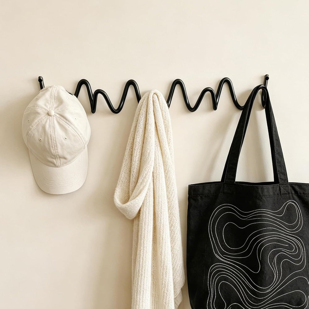 RRG Wavy Wall Mount Coat Rack,19 Inch Black Heavy Duty Wave Hook Strip