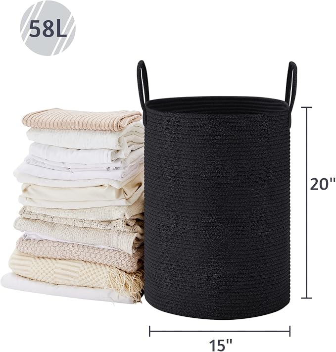 VIPOSCO Large Laundry Hamper, Tall Woven Rope Storage Basket - Image 5